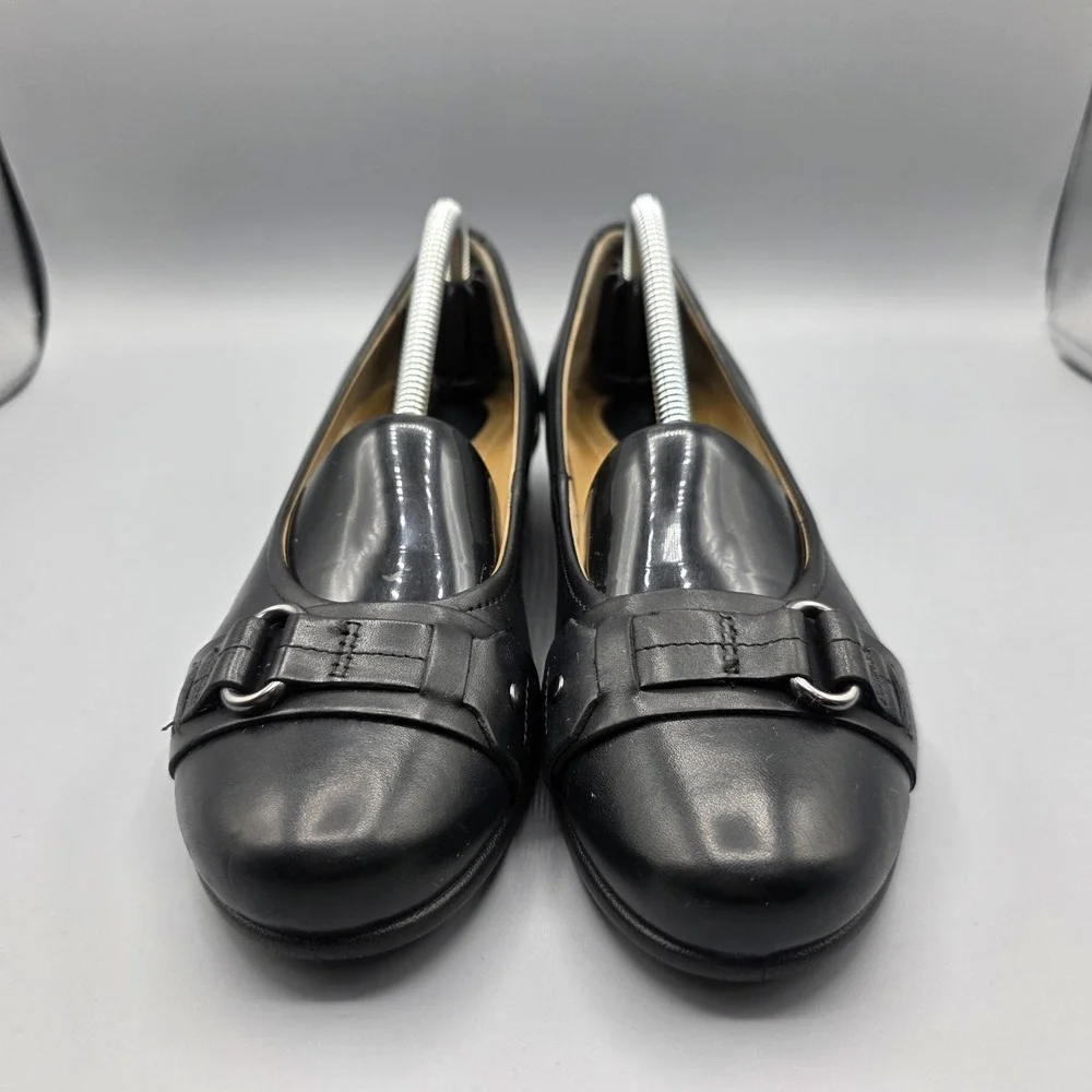Ecco‎ Abelone Comfort Shoes Womens 37 Black Leather Wedge Heel Slip On Buckle